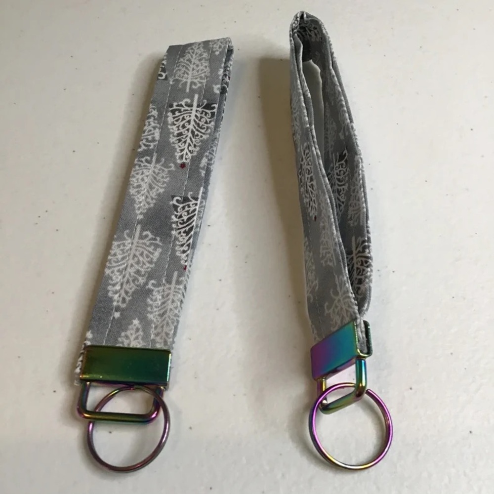 Keychain Wristlet Gray Christmas Tree iridescent hardware HANDMADE new